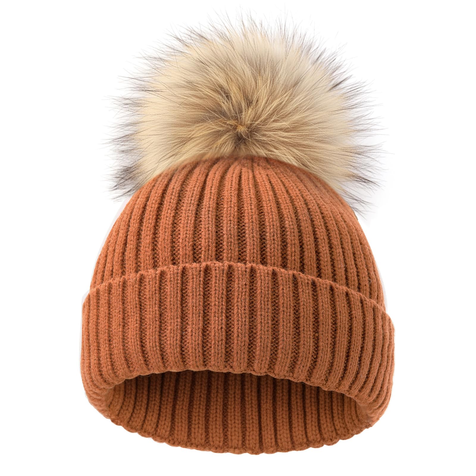 DRESHOW Baby Kleinkind Beanie Kinder Wintermützen Kinder Weich Stricken Unisex Mütze für Jungen und Mädchen mit Süße Bommel Warme Mützen