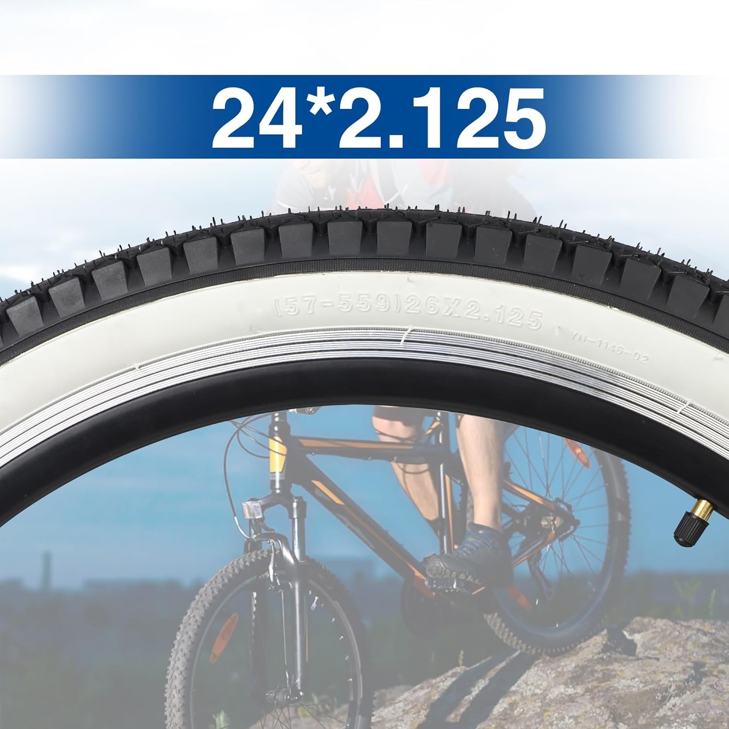 ZUKKA Juego de 2 neumáticos de bicicleta de 24 x 2,125 pulgadas, color blanco para pared lateral
