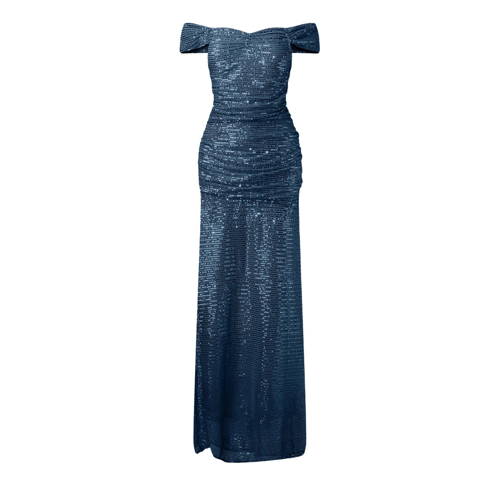 Vestido de fiesta sexy para mujer, diseño de sirena sin tirantes, línea A, vestido de lentejuelas, tul brillante, vestido de novia con raja, hombros descubiertos, vestidos de baile de graduación