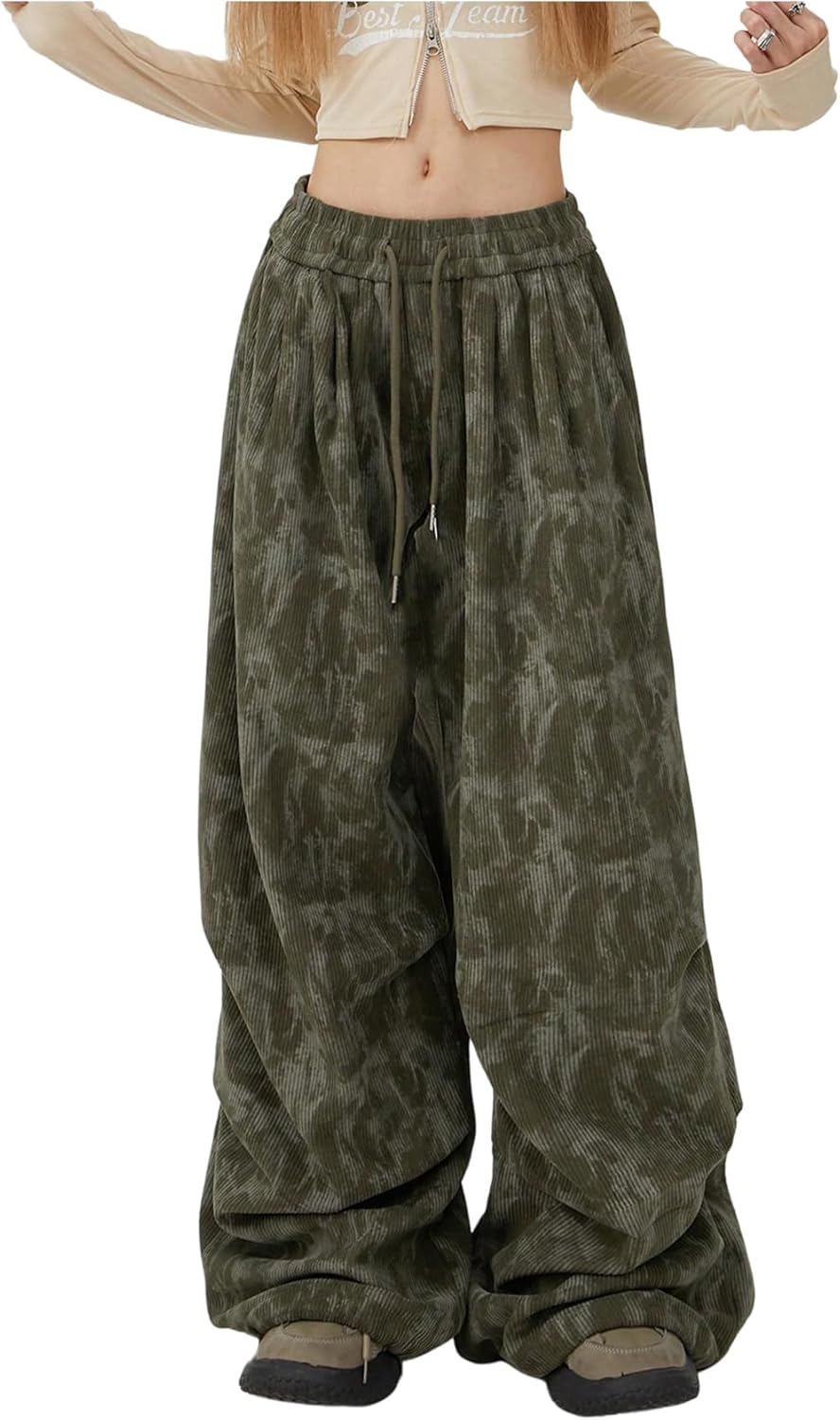 GORGLITTER Women's Low Rise Waist Baggy Corduroy Pants Y2K Wide Leg Sweatpants Athletic Workout Trousers Streetwear - Image 2