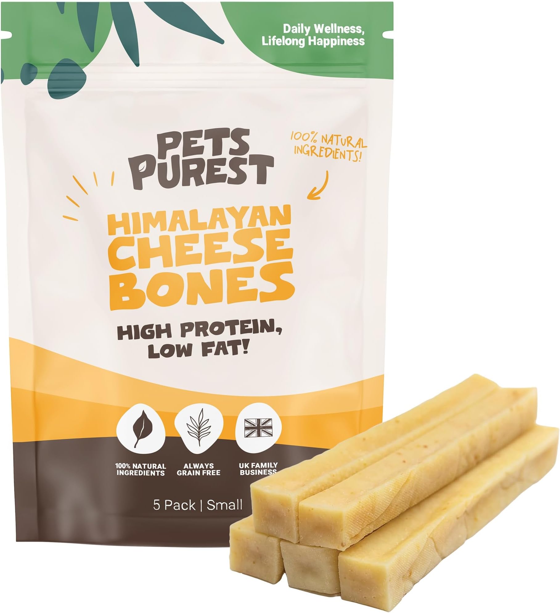 Pets Purest Himalayan Yak Chews with Milk for Dog, Puppy & Senior - 100% Natural Cheese Bone Food Treats - Long Lasting Protein & Calcium Dogs Dental Stick Snack for Plaque Off, Tartar & Teeth (5 Pcs)