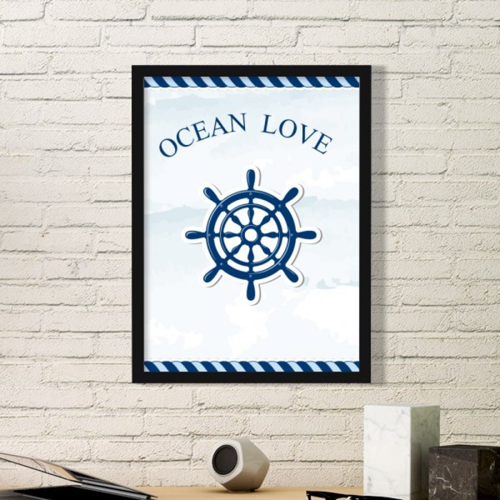 Cadre photo gouvernail de direction bleu pour une ambiance marine dans votre salon
