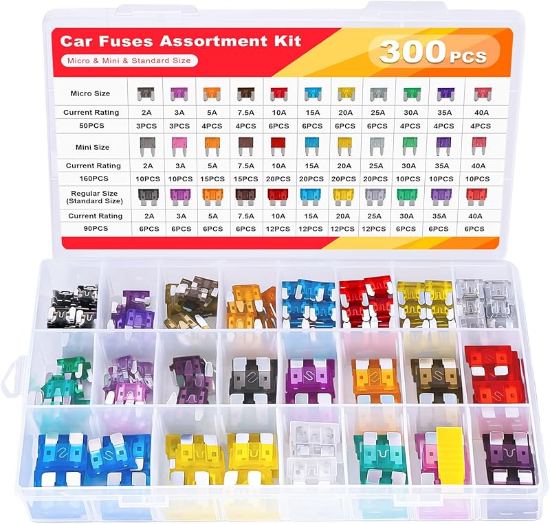 Kit de Fusíveis Automotivos de Lâmina Micro, Mini e Padrão MTABCTY 2 A a 40 A com Extrator – 300 unidades