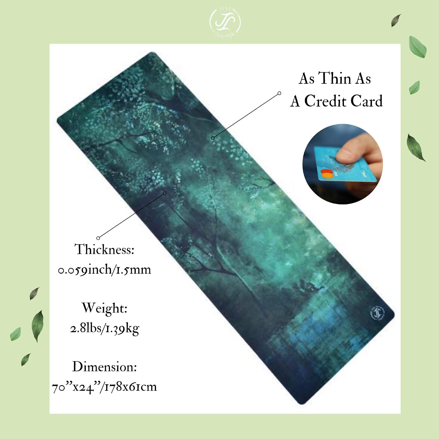 June & Juniper Travel Yoga Mat Foldable Lightweight - Thin Light Non-Slip Travel Yoga Mat Eco