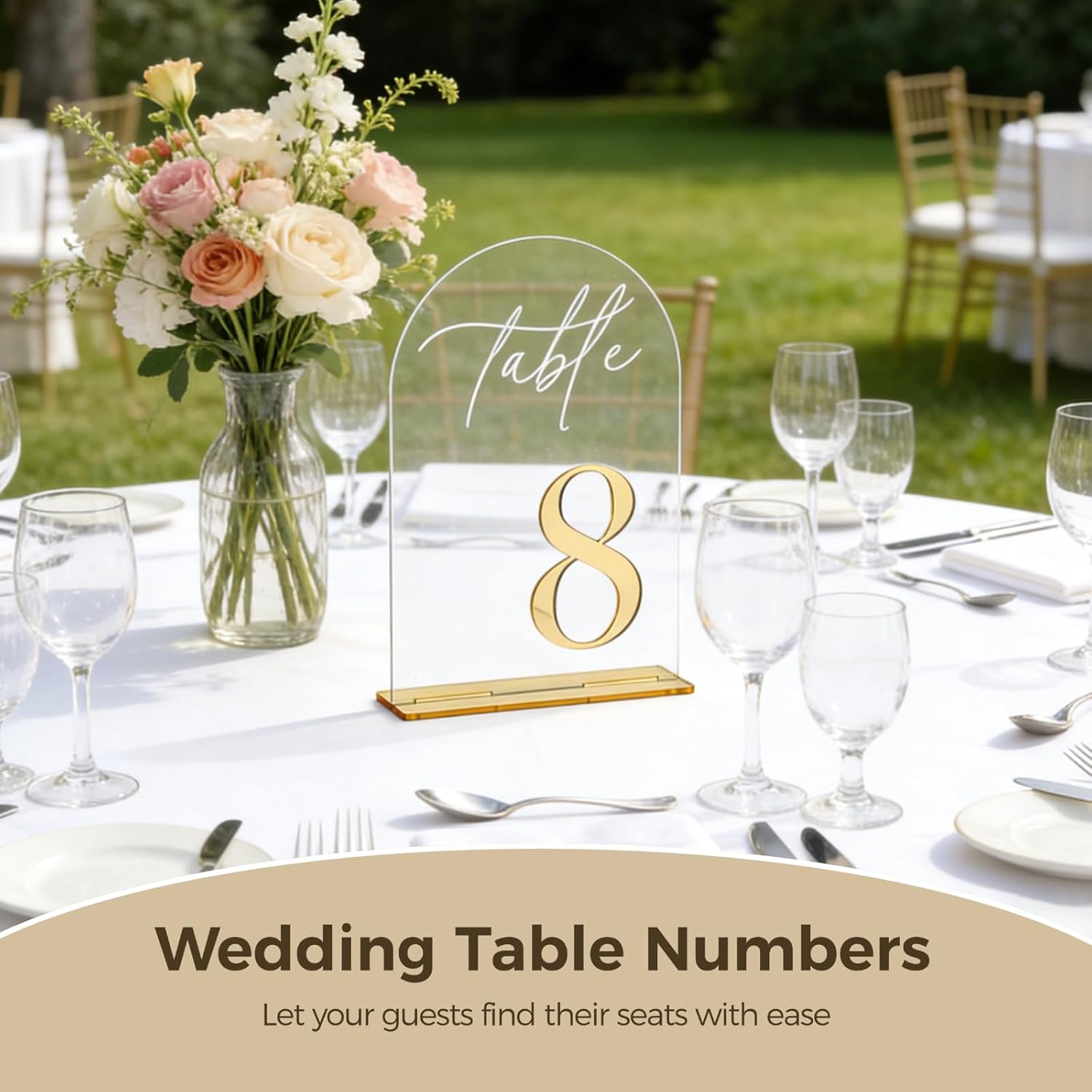 20 Pcs Wedding Table Numbers, Acrylic Arch Table Number Signs, 1-20 with Base, 7.1 x 4.7 in Large Size, Elegant Decoration for Wedding Receptions, Parties, and Banquets