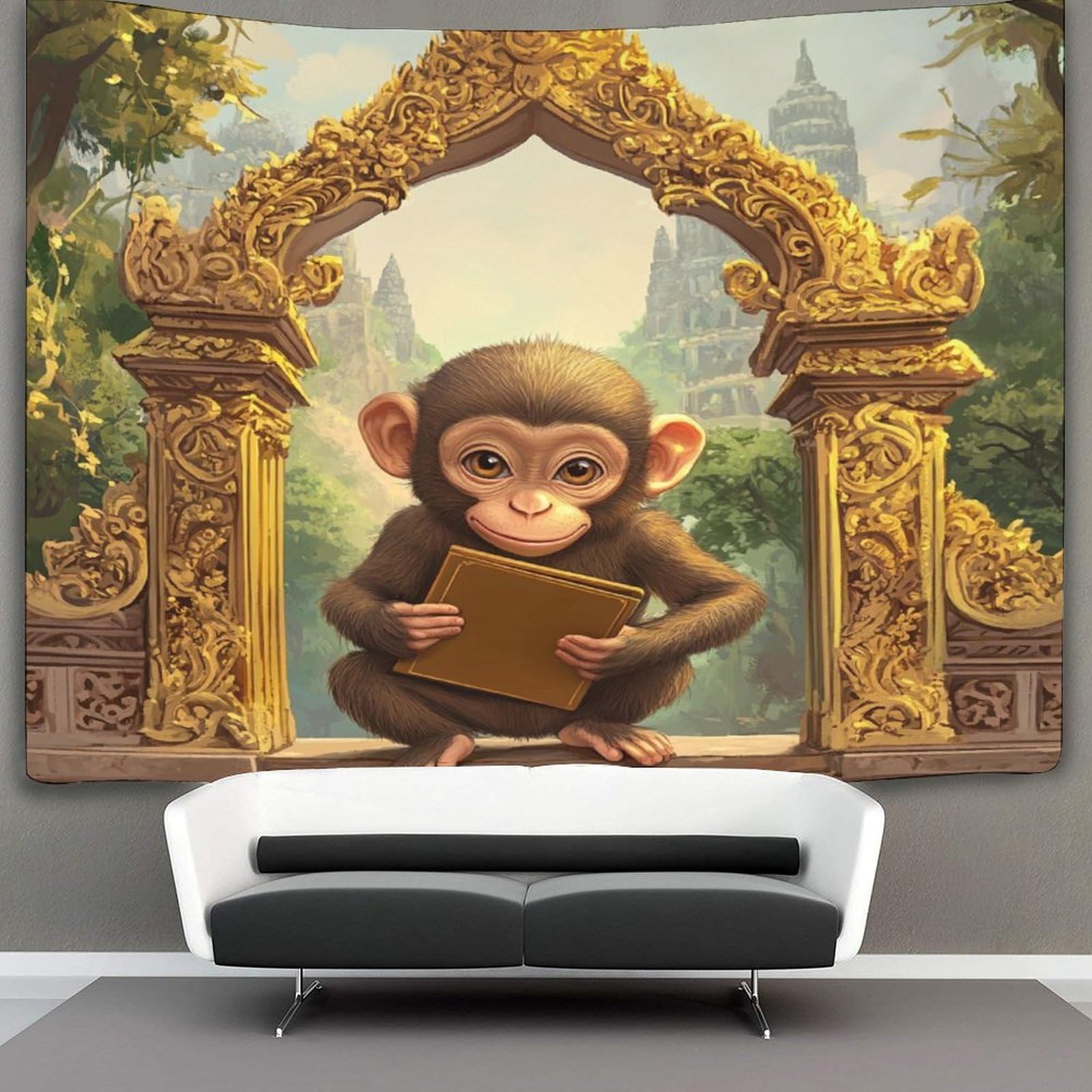 kaiyun Monkey Decorations Tapestry Thai House Arch 3D Printing Wall Blanket Wall Hanging for Living Room Bedroom Dorm Decor 150cmx200cm