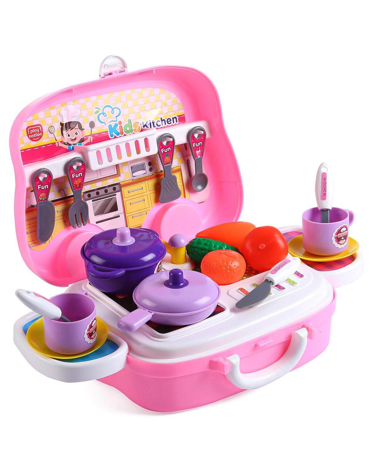 Play Nation Premium 21 Pcs Kitchen Play Set for Kids|Portable Kitchen Pretend Play Toy with Wheels for Girls/Boys| Kitchen Set for Kids Girls| Plastic Cooking Set Toy|Best Gift for Kids|3+ Years -Pink (B0DD4BS2V4) Amazon Price History, Amazon Price Tracker
