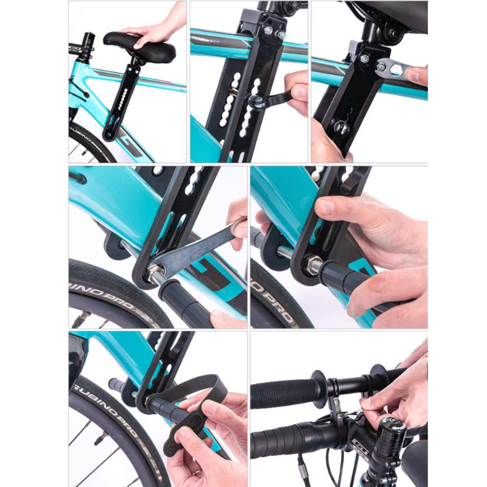 Sella per bicicletta,Telaio anteriore staccabile, per bambini, per mountain bike, traspirante, impermeabile, ideale per bici pieghevoli, bici da strada, da spinninggper （alluminio）