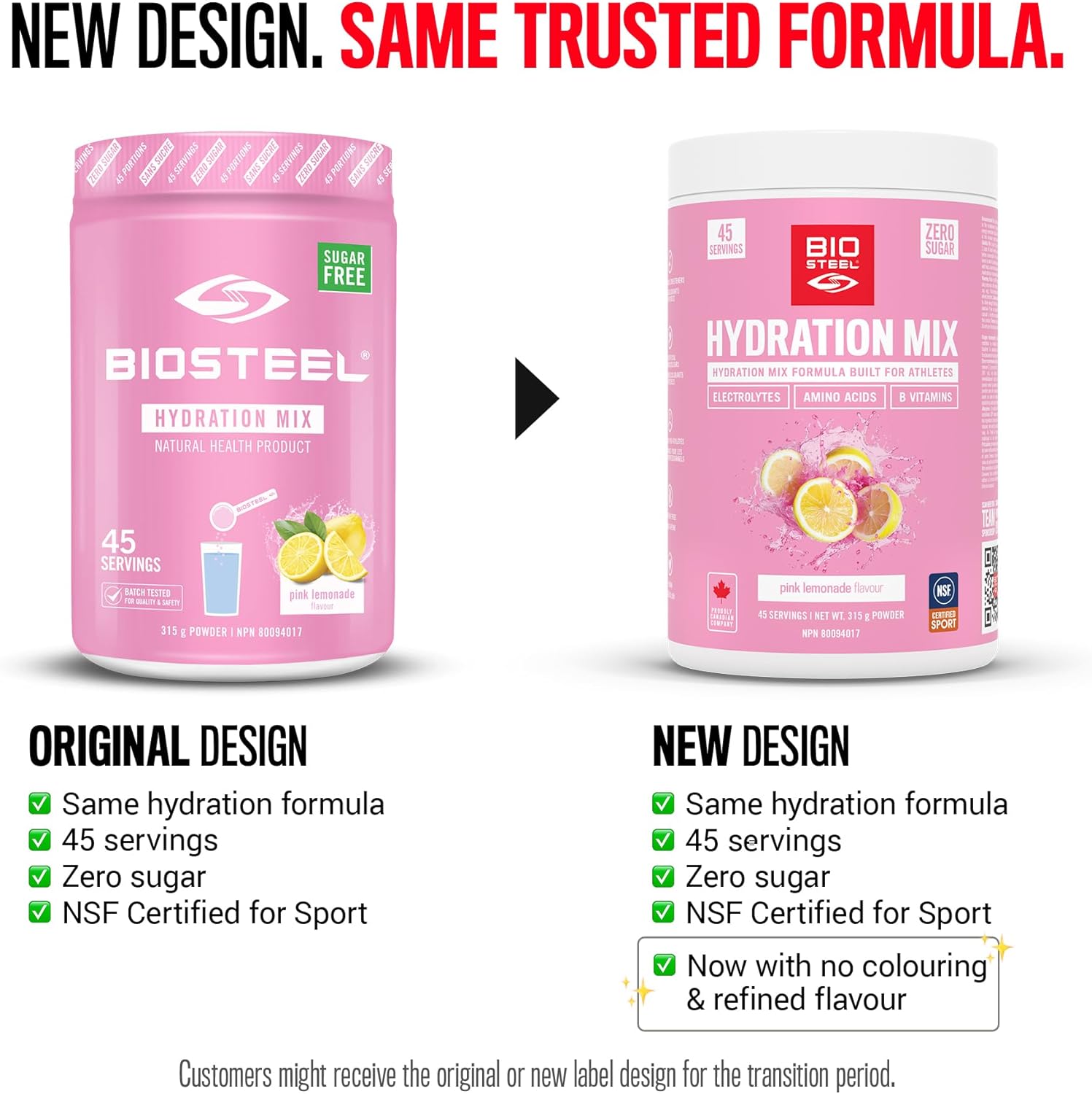 BIOSTEEL Zero Sugar Hydration Mix, Great Tasting Hydration with 5 Essential Electrolytes, Pink Lemonade, 45 Servings per Tub