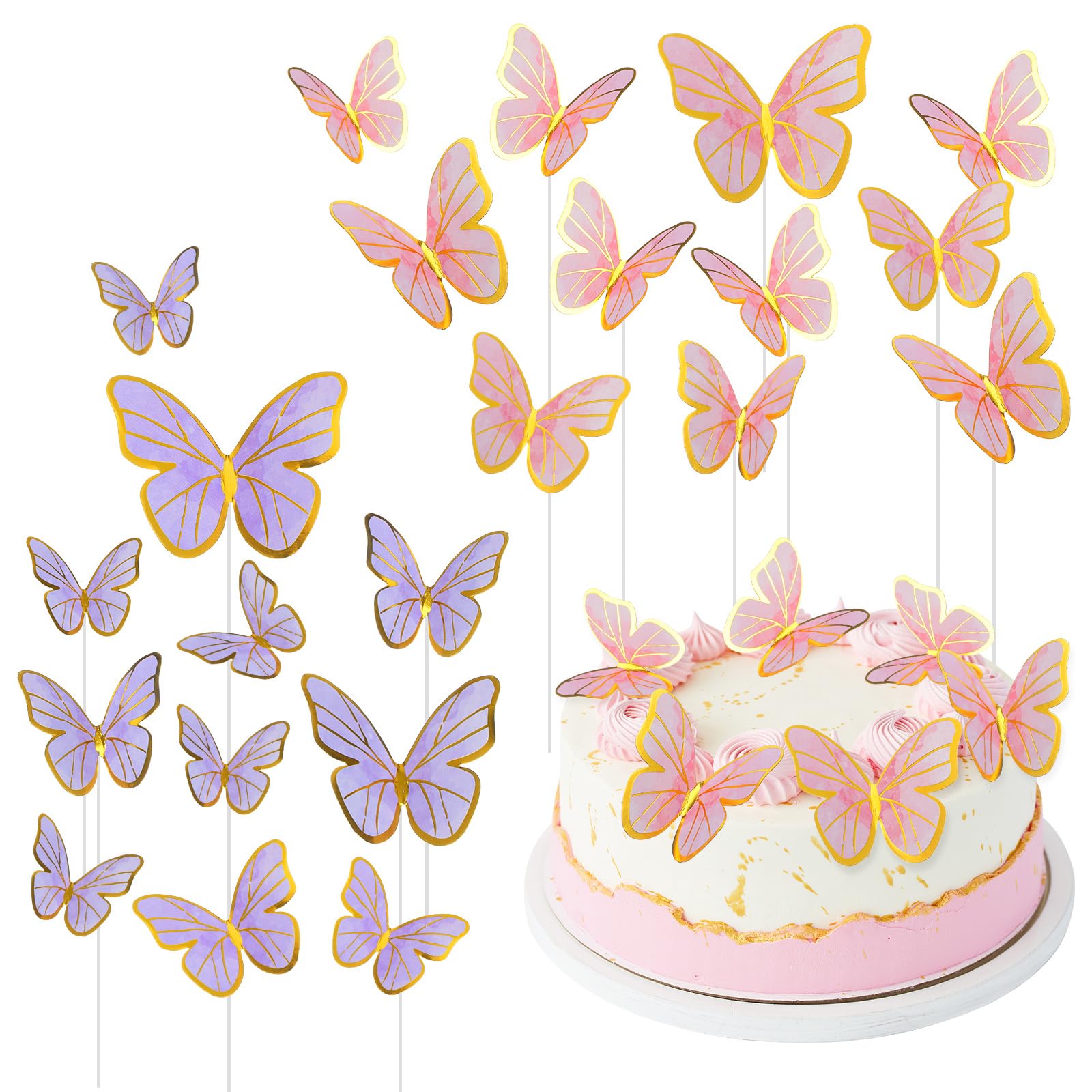 Oruola 44pcs Butterfly Cake Decorations,3D Butterflies for Cake Decorations