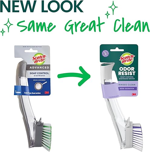 Miniatura 2 de Scotch-Brite Cepillo Lavavajillas con Control de Jabón Resistente a Olores, Cepillo de Limpieza Antiarañazos con Raspador, Se Mantiene Vertical, 1