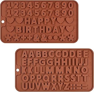 2 Pcs Silicone Letter Molds for Chocolate, Silicone Number Molds for Chocolate Candy Small Alphabet Candy Baking Mould Non-stick for Cake Decorating Symbols, Birthday Party
