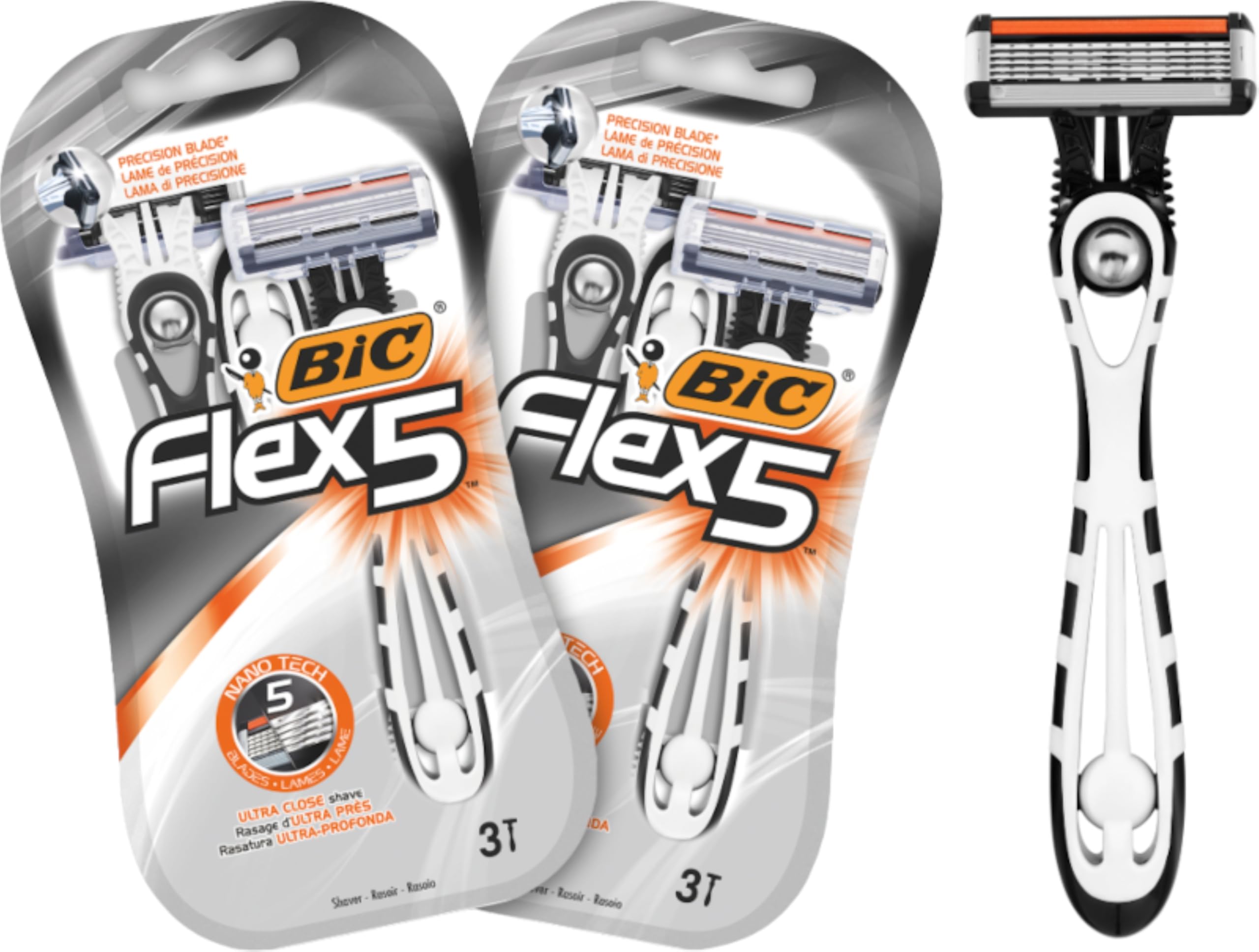 BIC Flex 5 Disposable Men's 5-Blade Razors with Moveable Blades for a Close Shave, Solid Control, Pack of 6
