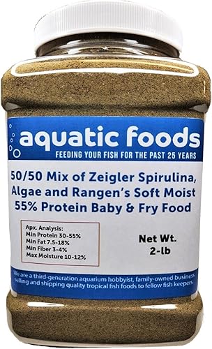 Vista 2 de Aquatic Foods Inc. Mezcla 50/50 de espirulina/algas en polvo y Rangen's Soft Moist 55% Protein Koi y Tropical Fish Fry Floating Food...Botella