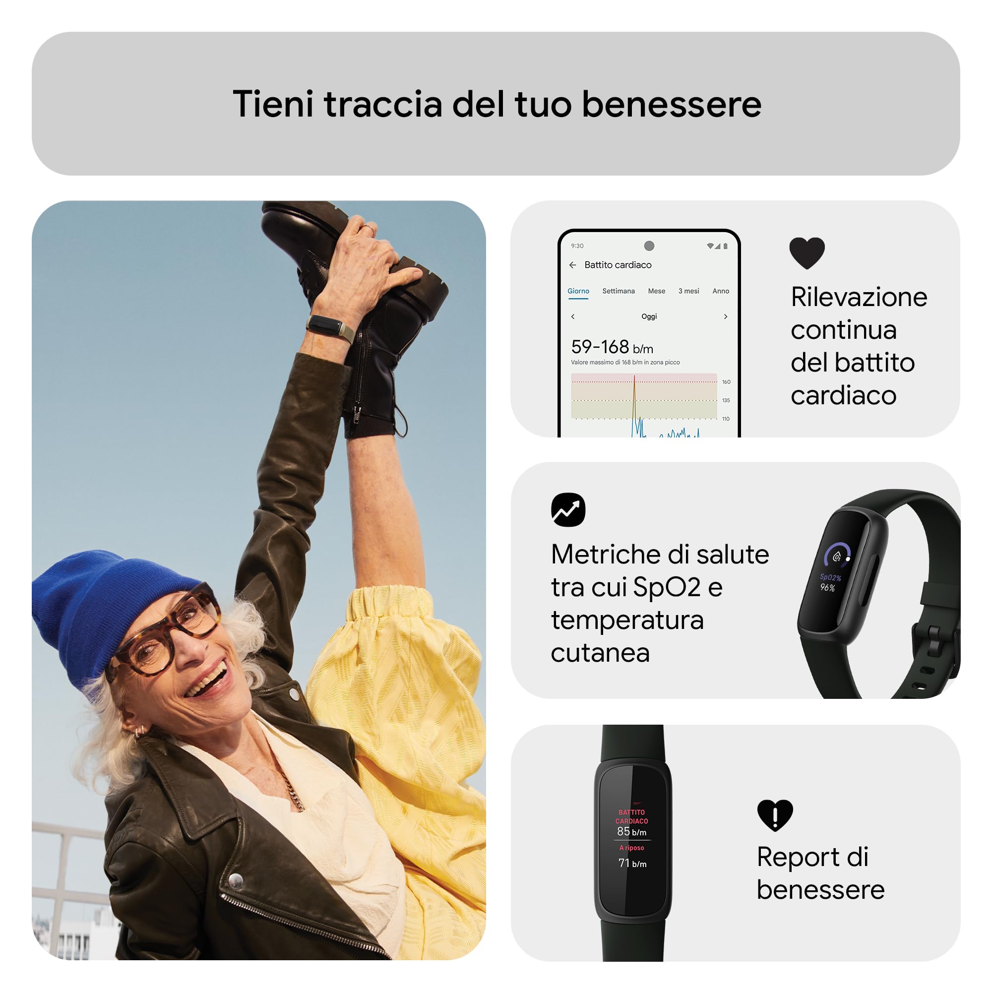 Google Fitbit Inspire 3 Tracker per fitness e benessere con autonomia fino a 10 giorni e compatibile con Android e iOS