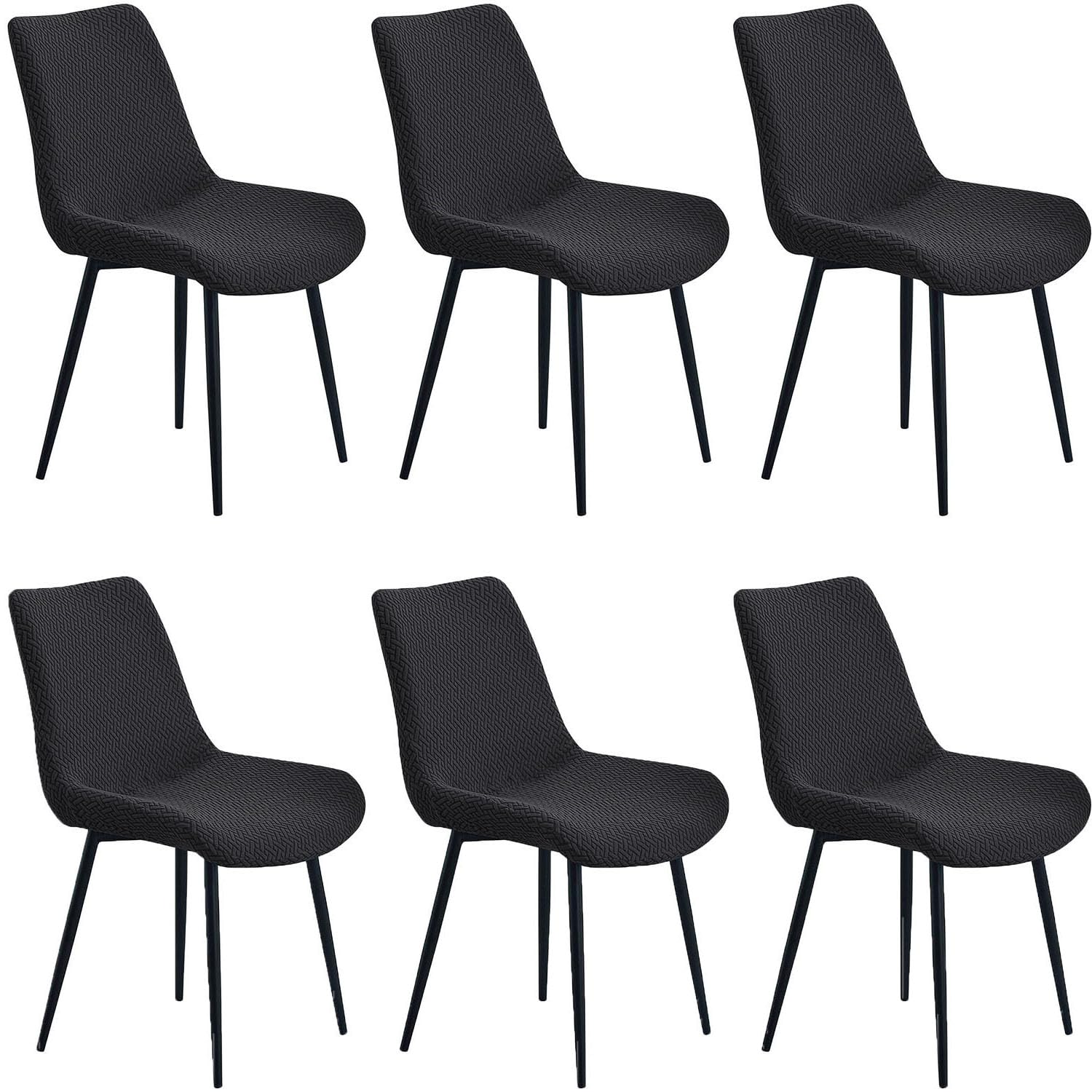YOPOIY Shell Chair Covers Set of 6 4 2, High Stretch Curved Back Dining Chair Slipcovers, Mid Century Modern Armless Accent Side Chair Furniture Protector (black,6 PCS)