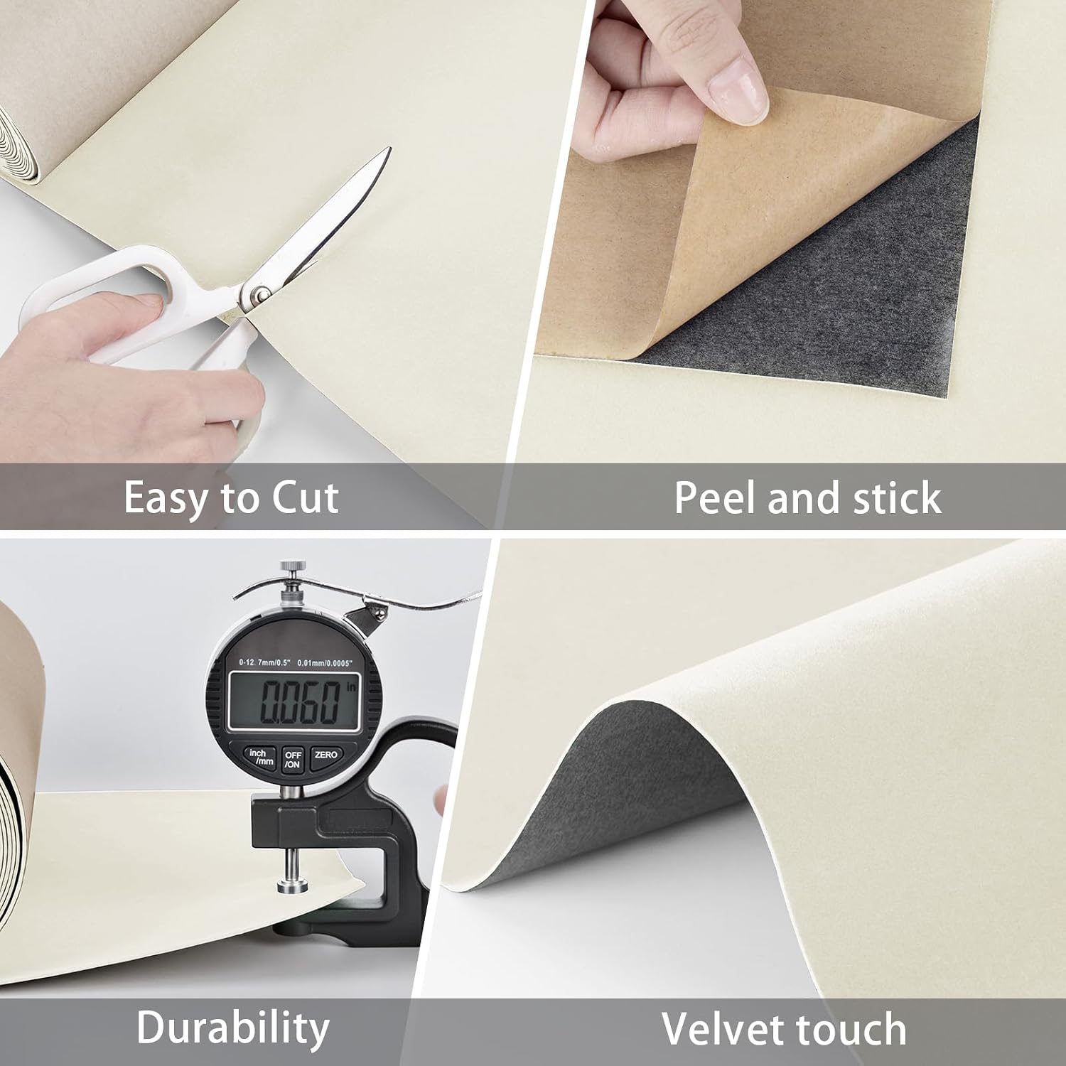 WESTICK Beige Velvet Drawer Liner for Jewelry Box Self Adhesive Felt Flocking Wallpaper Liner Decorative Fluffy White Contact Paper for Cabinets Dresser Art Crafts DIY Projects 12 x 80 inches