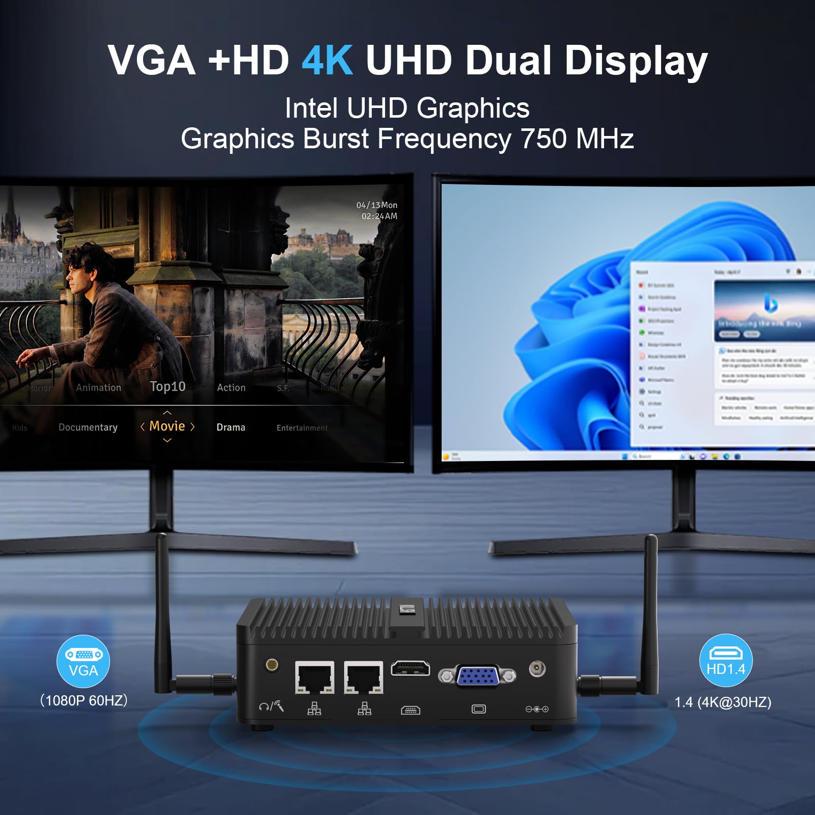 HISTTON N100 Mini PC sem ventilador, DDR4 8GB RAM 128GB SSD, PC
