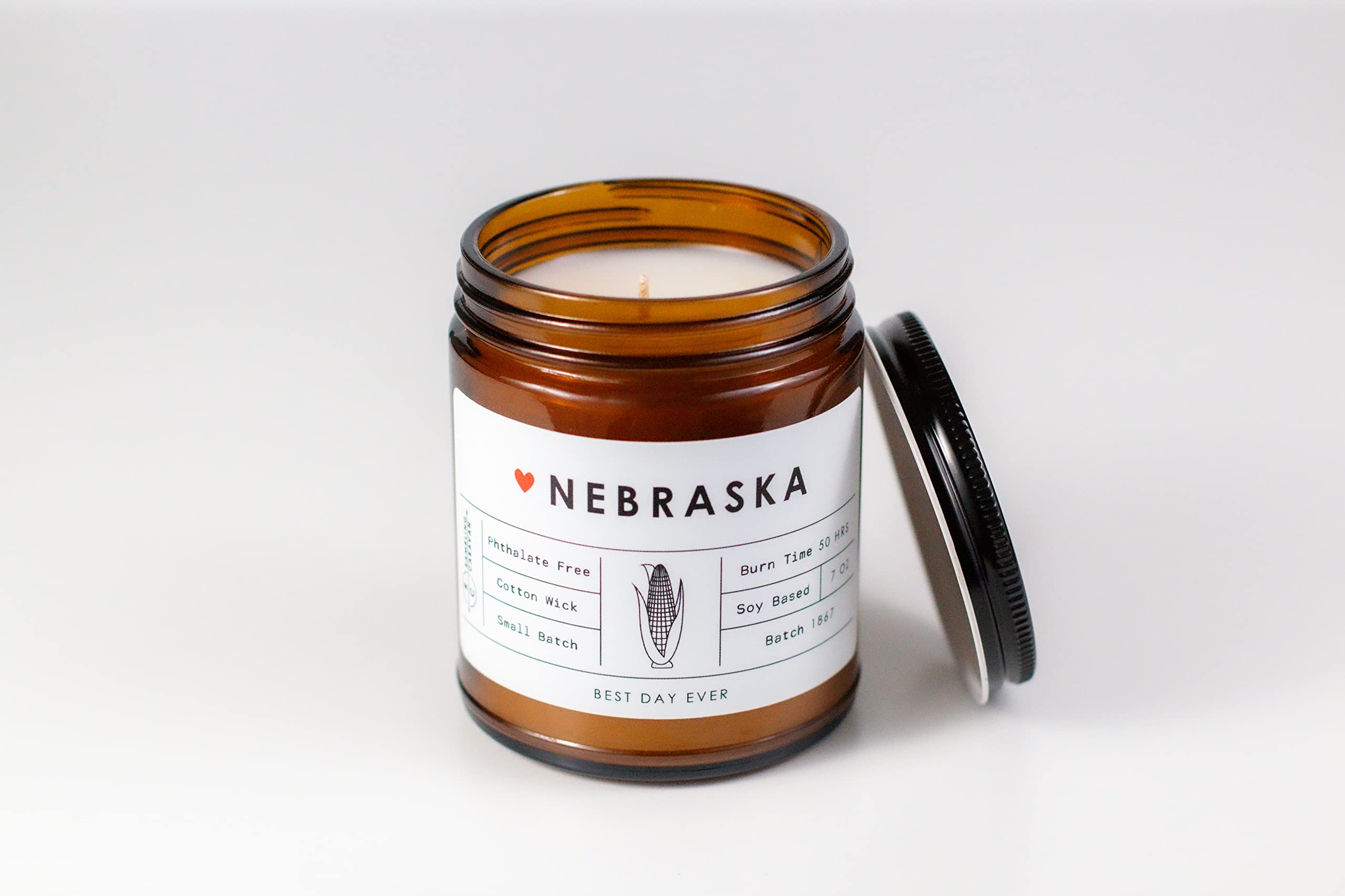 Nebraska State Candle - Rambling Caravan - Soy/Coconut Wax, Cotton Wick, Phthalate Free (7oz) - Amber and Driftwood