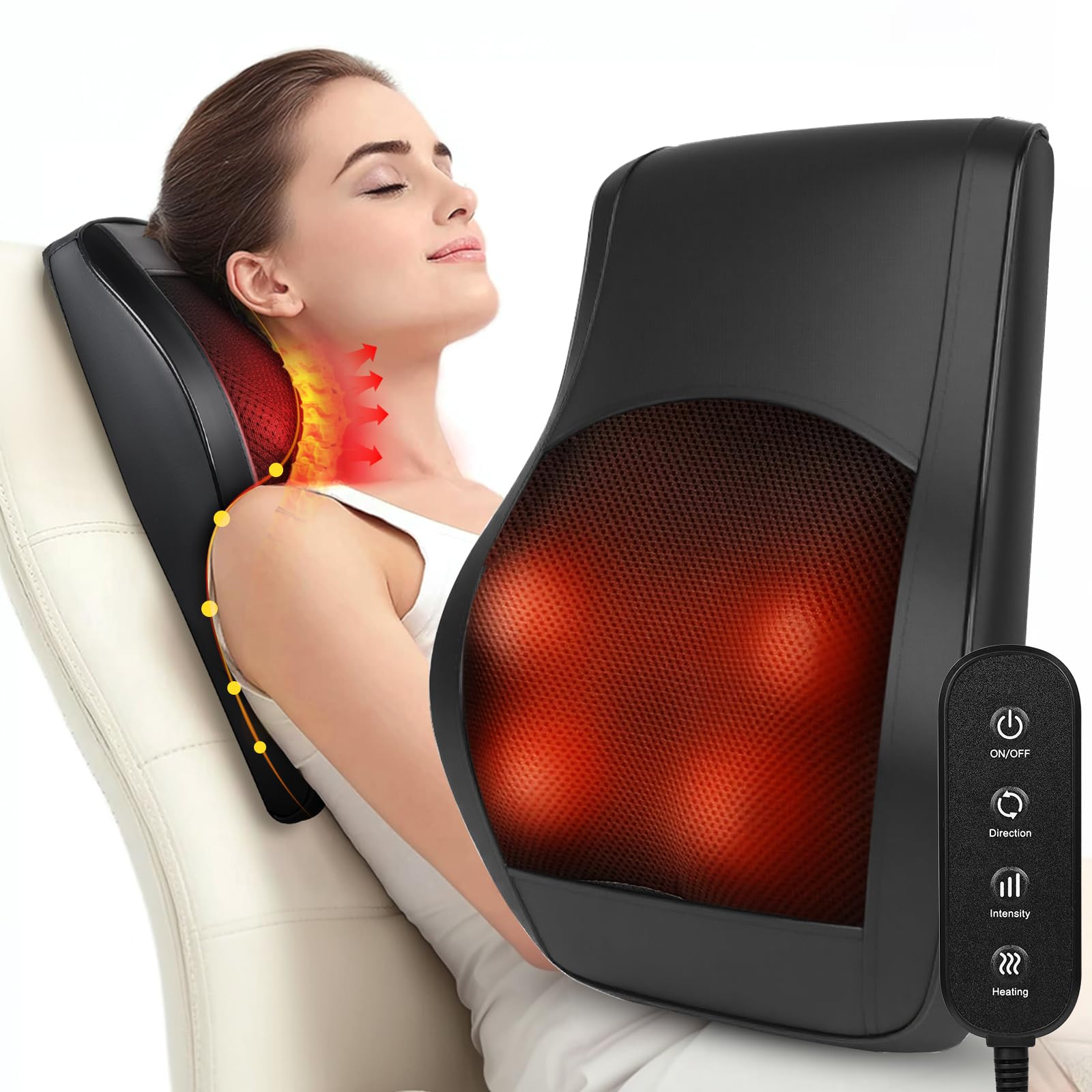 Gaethra Masajeador Lumbar con Calor y Vibración, Masajeador Espalda con 3 Niveles de Calor e Intensidad, Ideal para Hogar, Oficina y Coche, Masajeador Cervical Y Espalda para Alivio Dirigid 38 x 34 CM