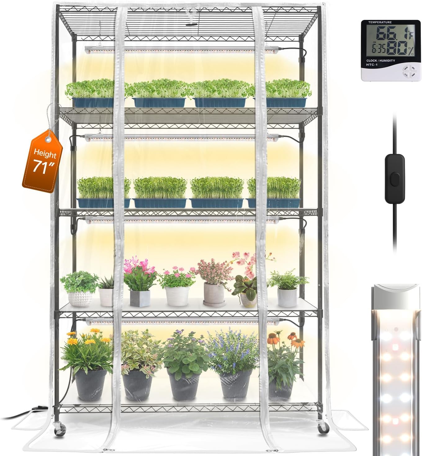 Bstrip Indoor Greenhouse with Grow Light, Plant Shelf with 4 Pack T8 Full Spectrum Plant Lights and Cover, mini Greenhouse for Indoor Plant, Seed Starting, Seed Tray, (47.2" L x 17.8" W x 71" H)