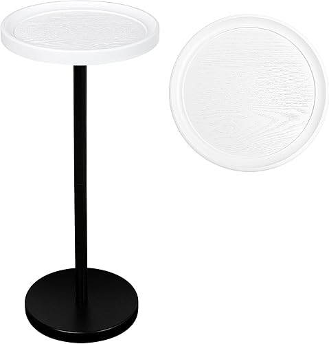 Miniatura 7 de Mesa auxiliar de pedestal, mesa de bebida blanca, mesa auxiliar de Martini con acabado de grano de madera natural para espacios pequeños, sala de