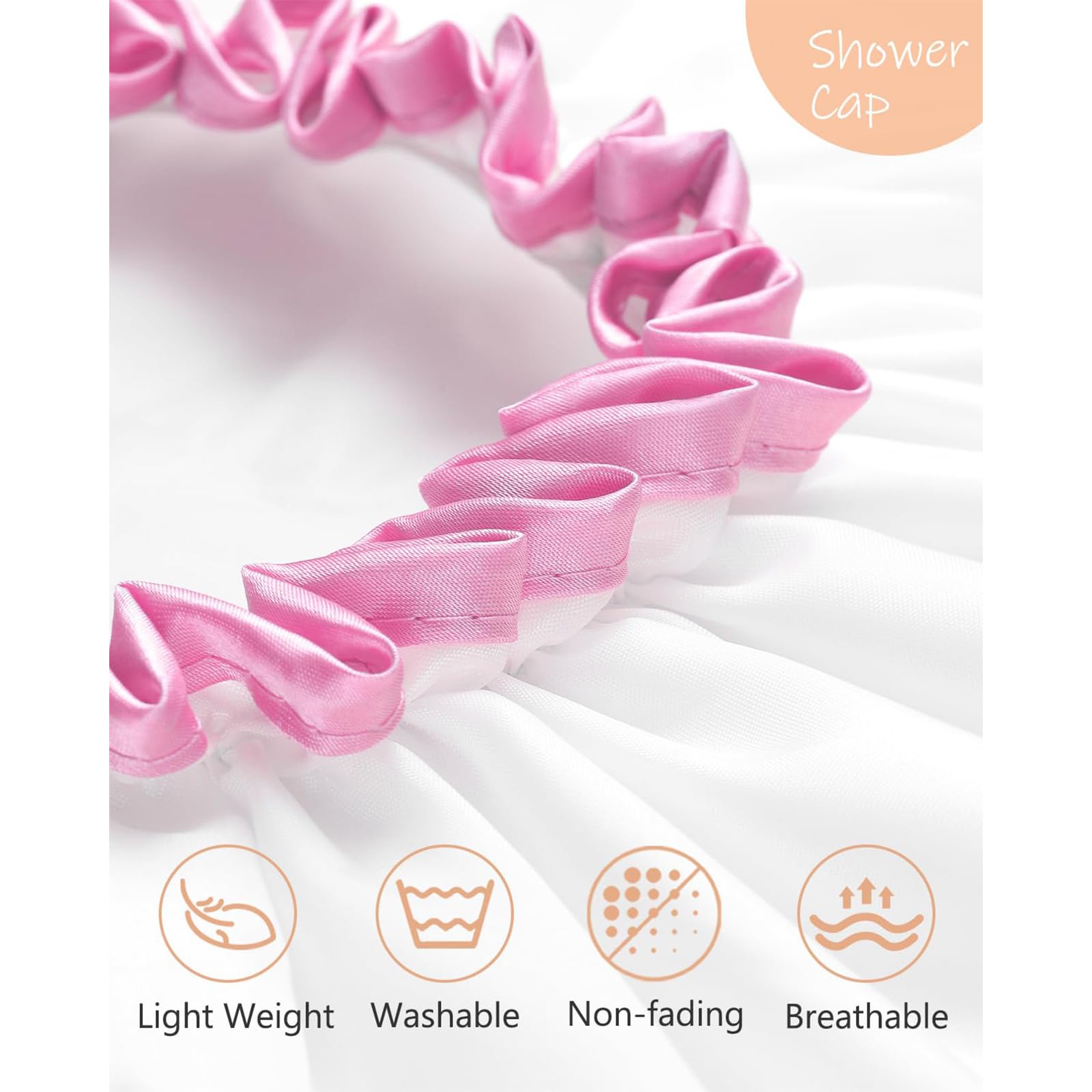 White Large Shower Cap for Women Long Hair Reusable Waterproof Double Layers Bathing Hair Cap Soft Comfortable PEVA Lining - Image 3