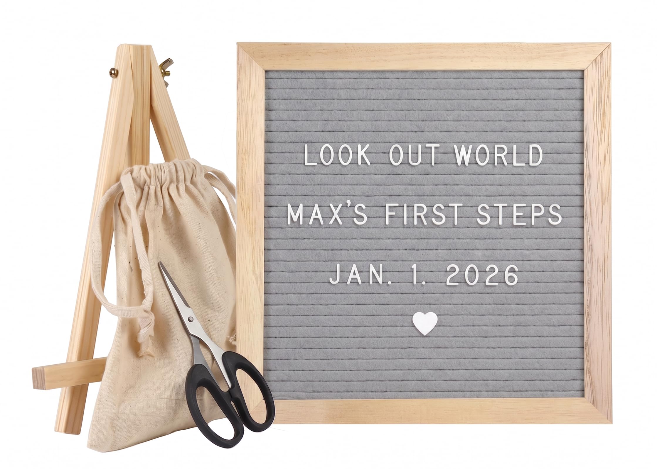 Felt Letter Board, 10x10 Inch Changeable Message Board with Stand – 340 Letters, Numbers & Symbols, for Baby Announcements, Milestone Memories, Home Office & Party Decoration Gift, Grey