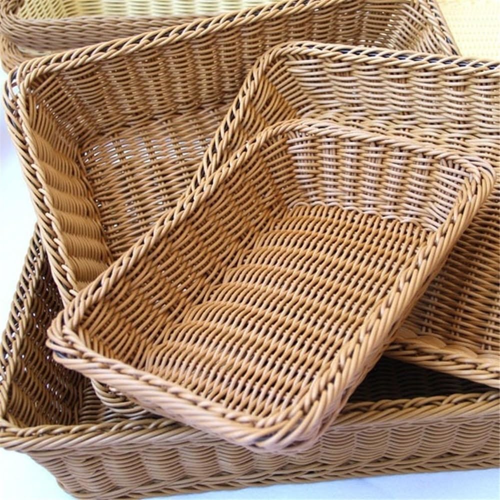 Kosz Owoców Ręcznie tkany koszyk z wikliny imitującej rattan, prostokątne pudełko do przechowywania, kosz na owoce i pieczywo(Duży)