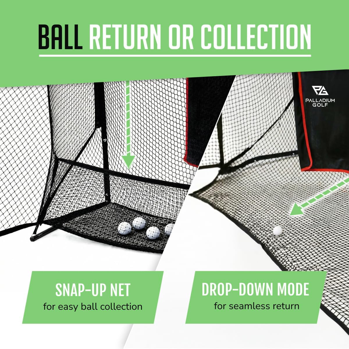 Palladium Golf Net - Extra Durable Practice Hitting Net with High Impact Screen - Features Ball Return & Collection and Simulator Screen Compatibility - for Indoor and Outdoor Use