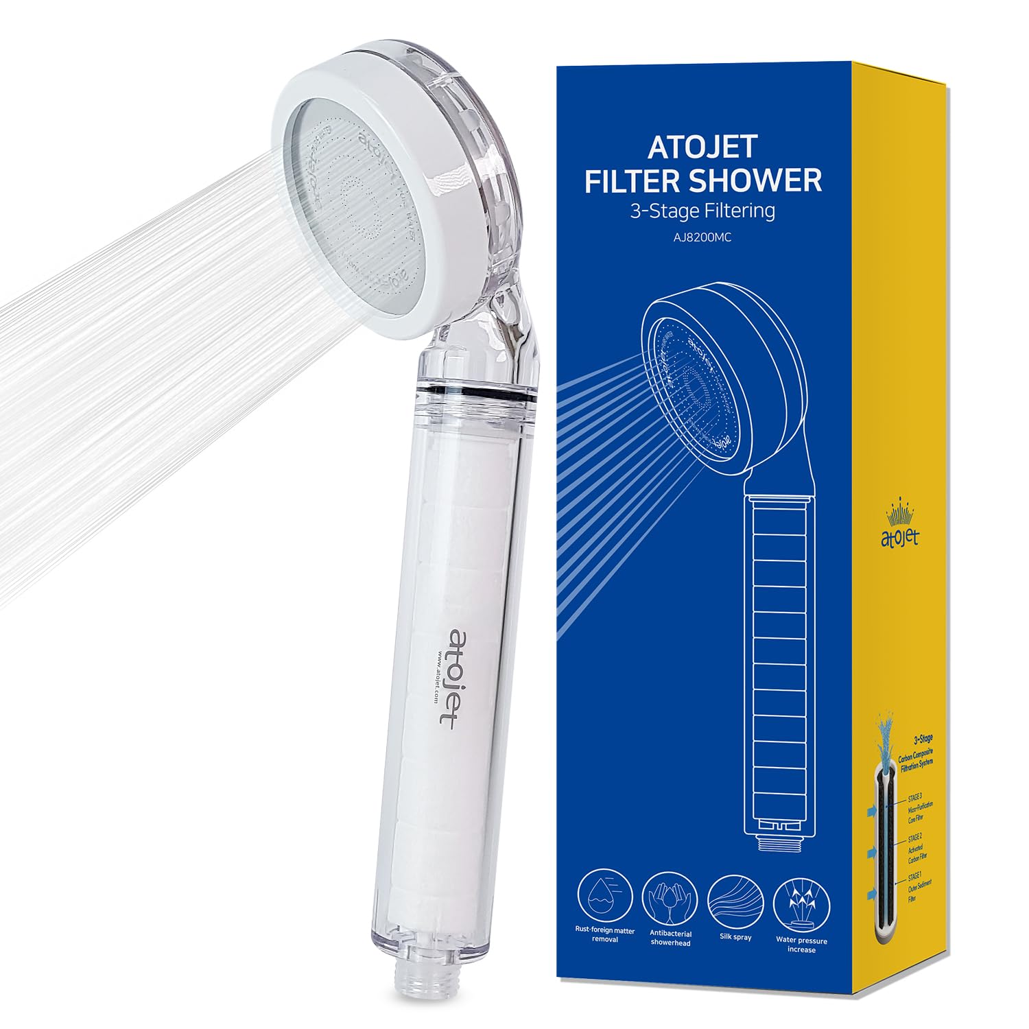 Atojet Korea's Beauty Culture Inspired Filter Shower Head, Pure Carbon Filters for Softer Skin and Smoother Hair