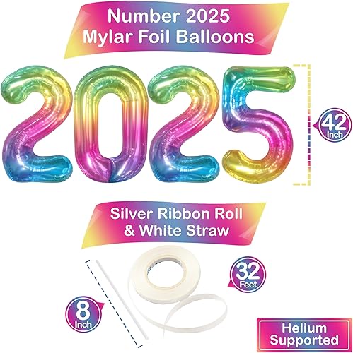 Miniatura 2 de KatchOn - Globos gigantes arcoíris 2023 con números, 40 pulgadas, decoraciones de fiesta de graduación 2023, adornos arcoíris para clase de 2023,