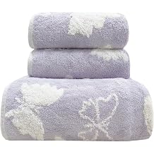 Cute Butterfly Pattern Towels Set Ultra Soft & Absorbent Butterfly Bath Towels Embroidered Towels for Women Durable Bathroom Towels for Shower Kitchen Spa, Purple