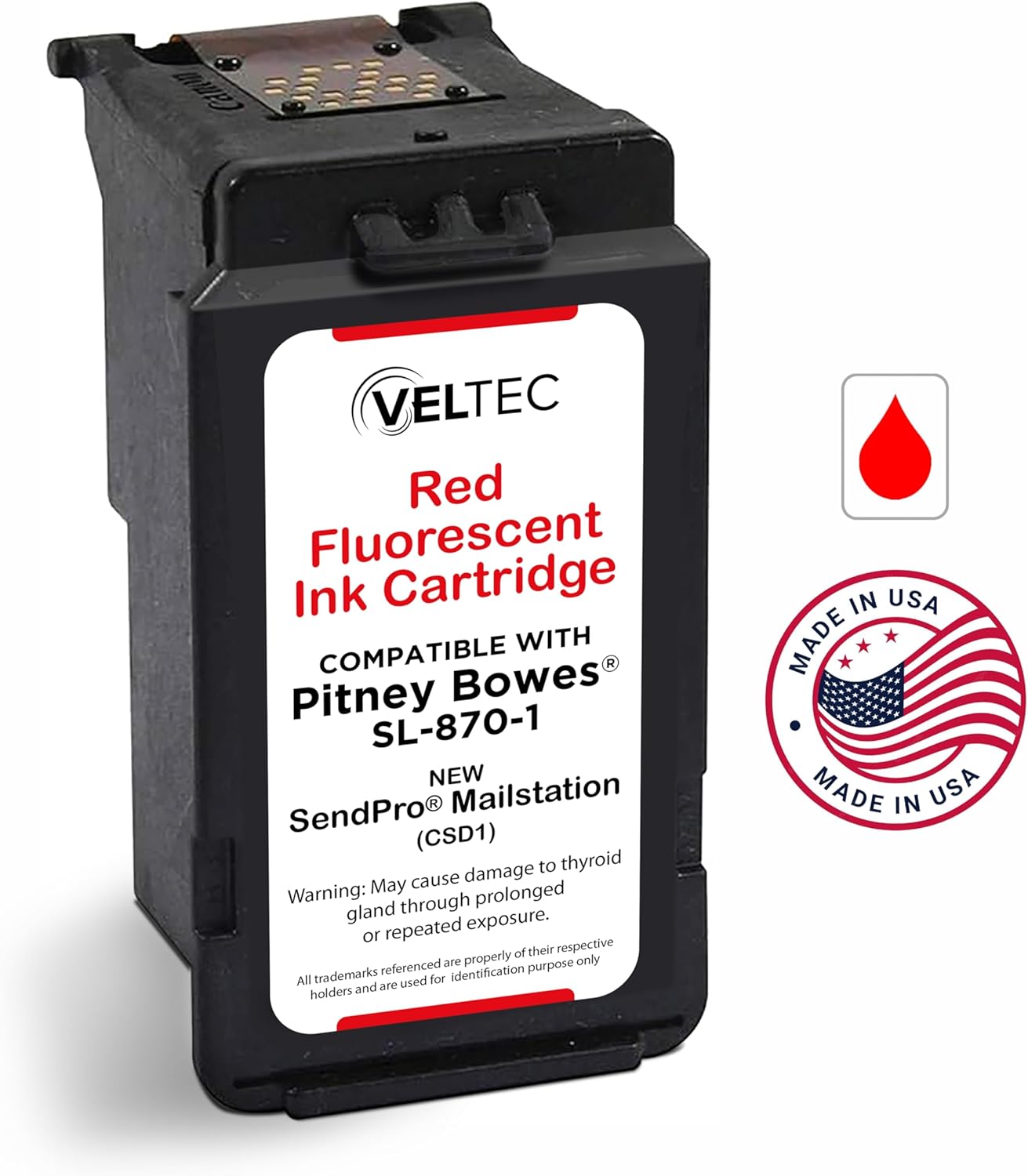 Made in USA Premium Postage Ink Cartridge Replacement for Pitney Bowes SL-870-1 for New SendPro Mailstation (CSD1) (Fluorescent Red, 1 Pack)