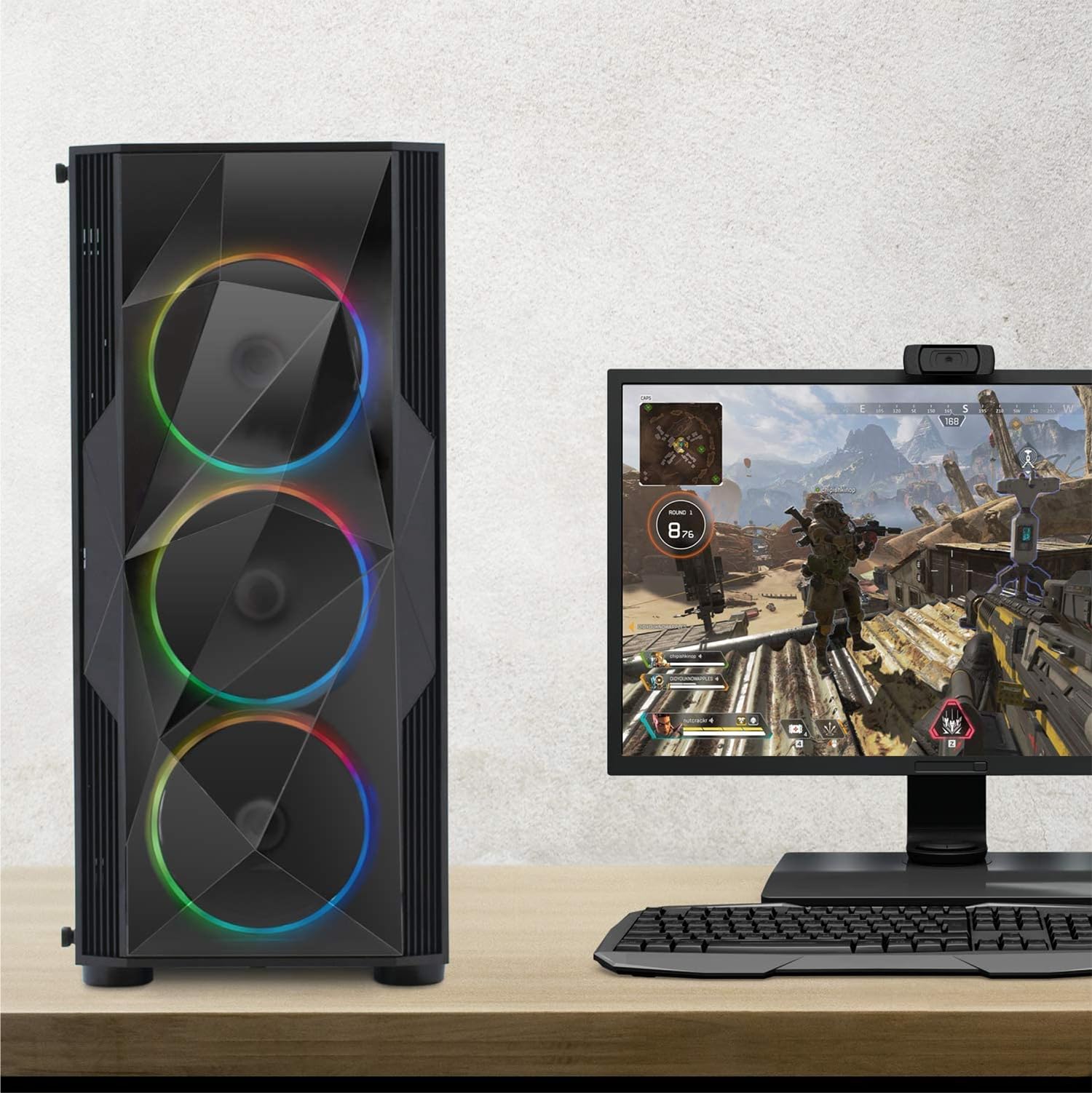 EMPIRE GAMING - Case PC da Gioco Diamond ARGB Mid-Tower ATX e ITX - Frontale con Motivo Diamond e Pareti Laterali in Vetro Temperato - 4 Ventole LED RGB Indirizzabile 120 mm - MB Sync