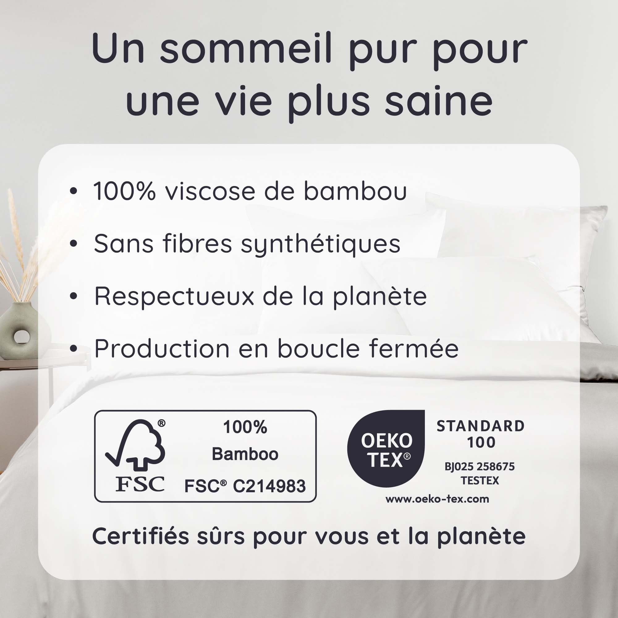 Bambaw Housse Couette Bambou 135x200 cm, Housse de Couette Rafraichissante et Respirante, Linge de Lit en Bambou, Drap Anti Acarien et Hypoallergénique, Drap Fraicheur pour 1 Personne (Gris)