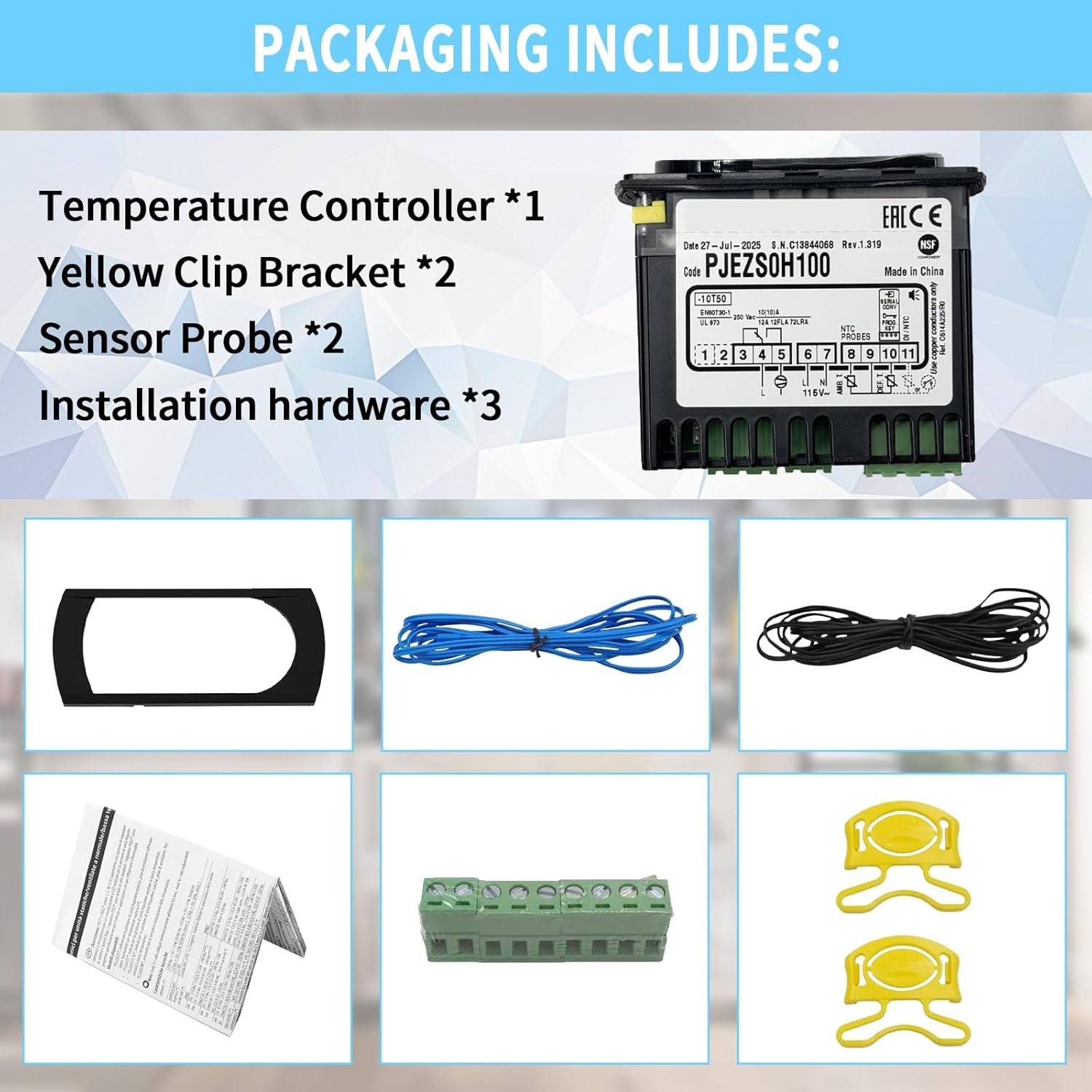 PJEZS0H100 Temperature Controller Digital Thermostat Controller 115V with Temperature Sensor Probe & 2 NTC Probes Fit for Carel and All Refrigerator Types
