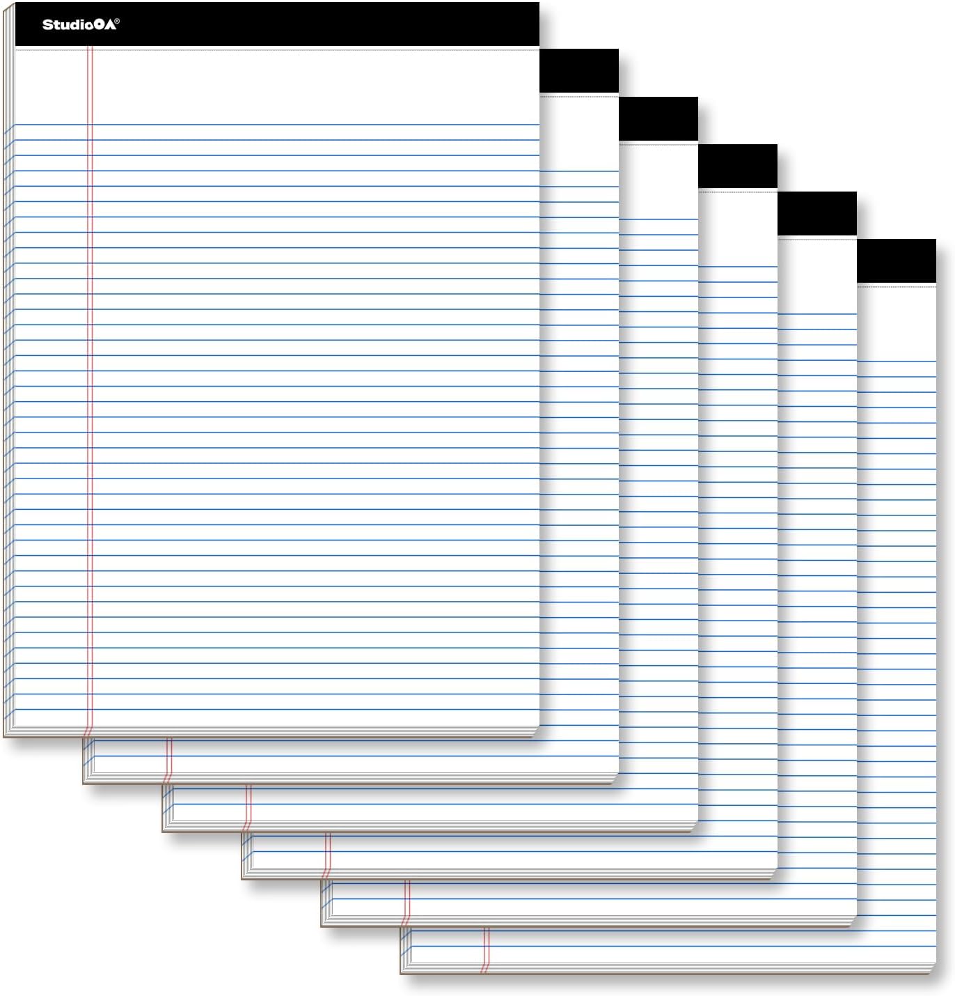 Legal Pad, WHITE (6pk 8.5 x 11 NARROW RULED) 50 Sheets of 56gsm Paper per Notepad, Micro Perforated Writing Pad, Notebook Paper for School, College, Office, Business