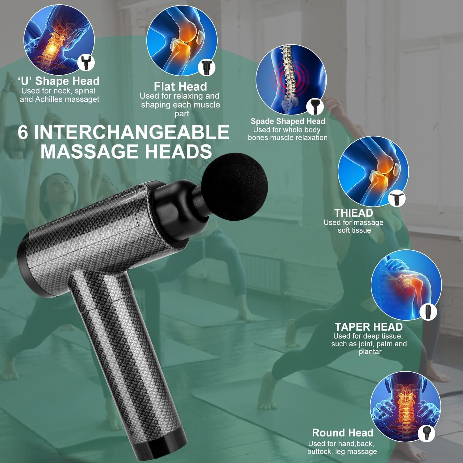 Cholas Massage Gun, Muscle Therapy Gun for Athletes, Deep Tissue Percussion Body Muscle Massager with 30 Adjustable Speeds, 6 Types of Massage Heads, Handheld Massager for Neck Back Pain Relief