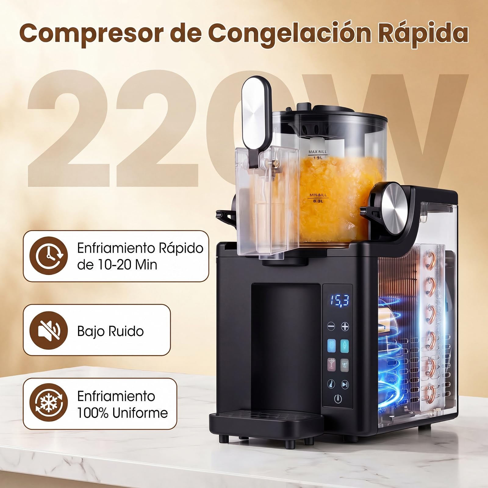 COSTWAY Máquina de Granizado,Capacidad de 1,5L, Pantalla LED | 4 Programas Preestablecidos, Máquina de Helada para Hacer Frappés, Batidos y Granizados con Alcohol