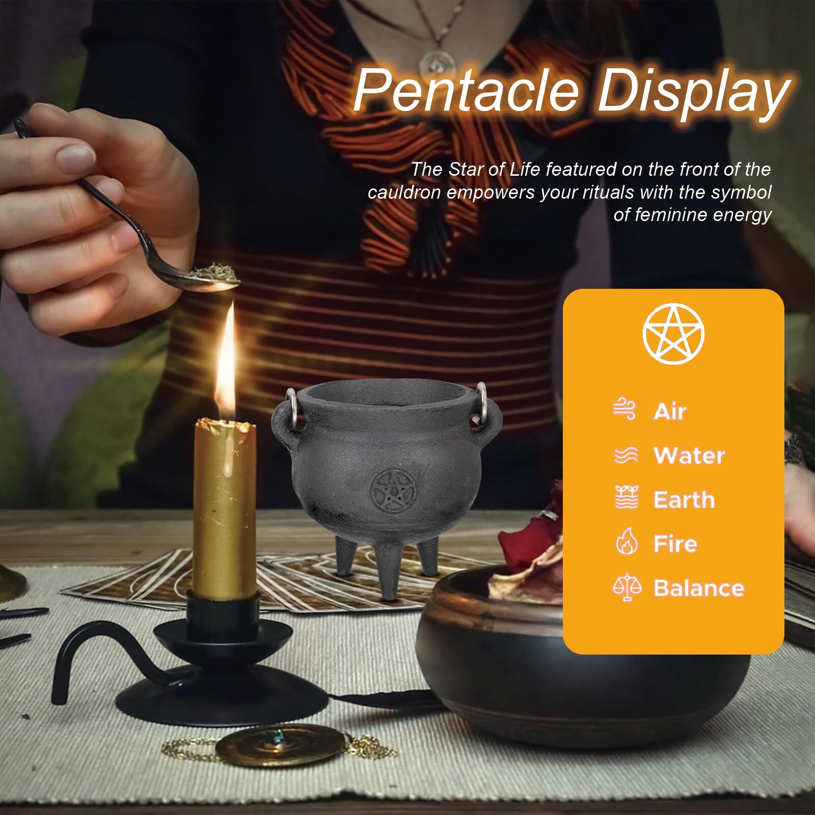 Chaudron En Fonte Avec Pentagramme - Pour Encens, Sortilèges Ou Déco Halloween
