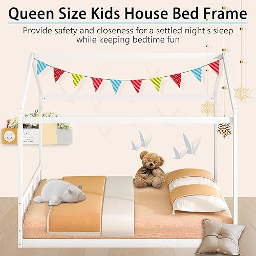 Miniatura 8 de Cama de suelo Montessori Queen Montessori, marco de cama Queen para niños, marco de cama de casa para niños y niñas, cama de plataforma de casa para
