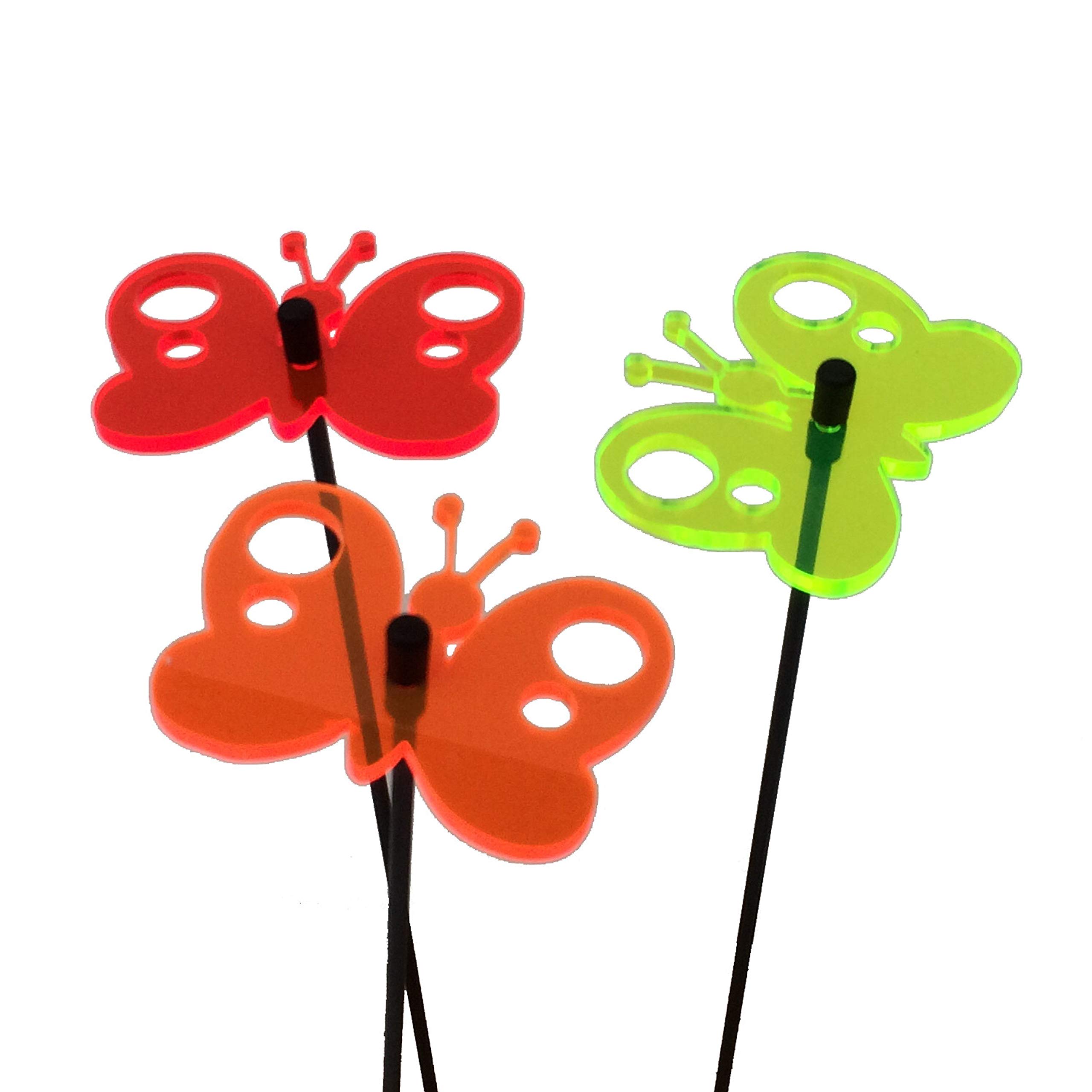 Glowing Peacock Butterfly Set of 3 Sun Catcher Garden Decor Decorative Garden Stakes 25cm/10'' high Outdoor Yard Accessory Gardeners Gift, Colour:red/orange/green (3) RG — image 1