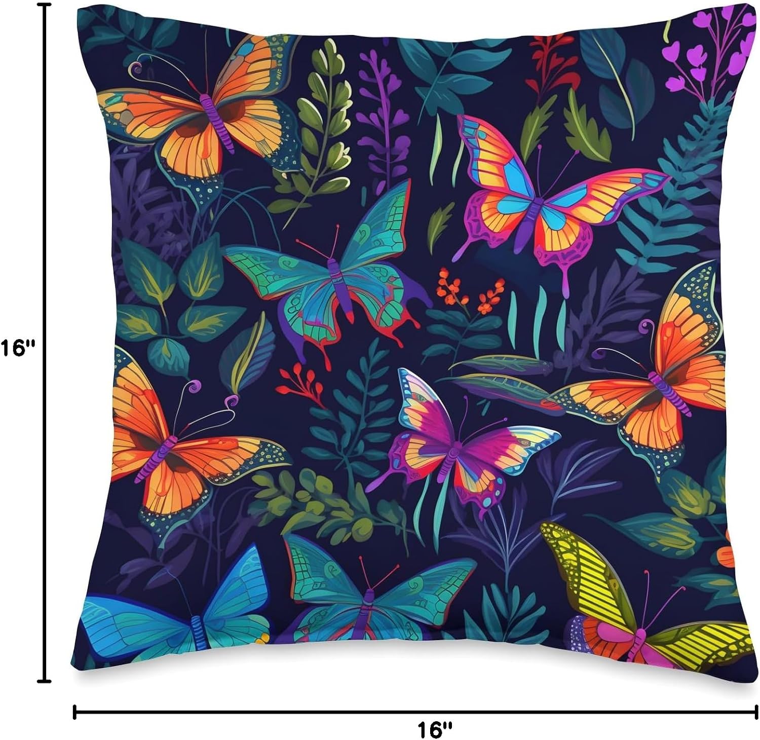 Nature's Neighborhood Vivid Butterflies Throw Pillow, 16x16, Multicolor