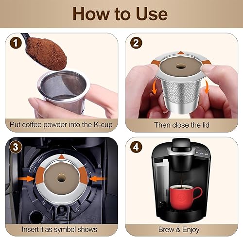 Miniatura 3 de Tazas K reutilizables y cápsulas de café para cafetera Keurig 1.0 y 2.0, filtro de café de acero inoxidable (paquete de 2)