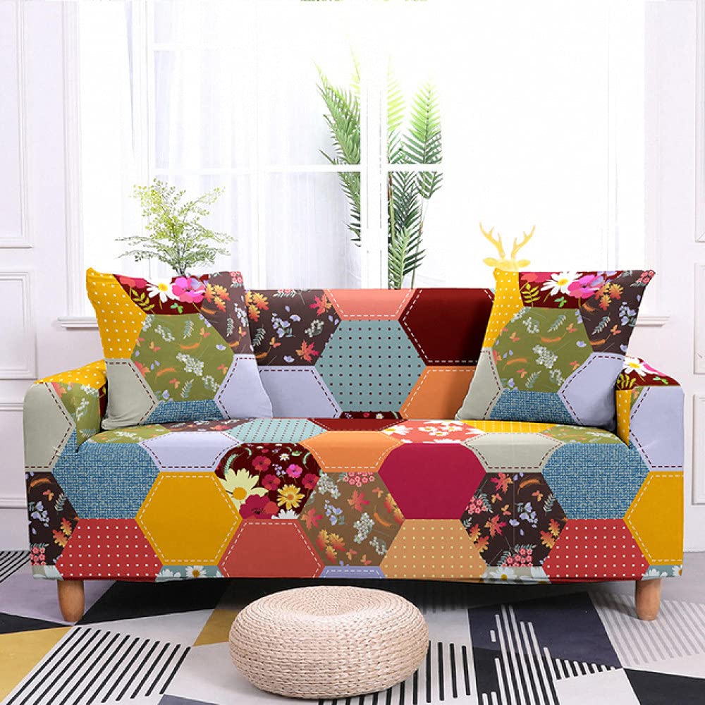 Housse de canapé élastique motif géométrique 145-185cm anti-plis