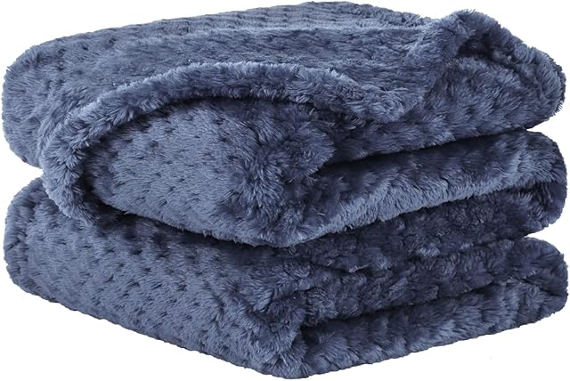 Sourcingmap Flannel Fleece Bed Blankets, Soft Warm Microfiber Blanket, Mesh Fuzzy Plush 330GSM Lightweight Decorative Solid Blankets for Bed Navy Blue 75 x 100cm