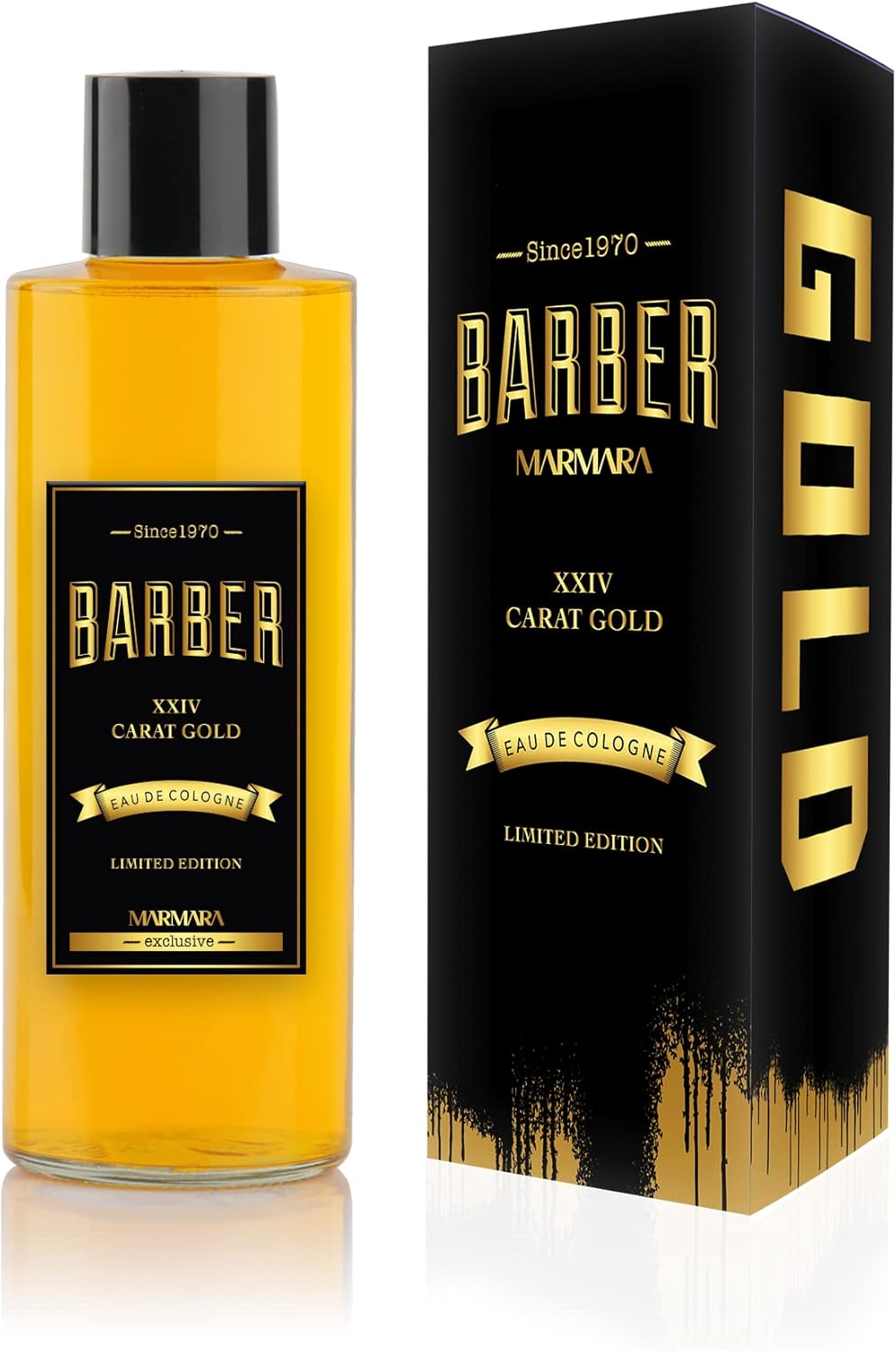 BARBER MARMARA Zwart-Goud Limited Edition Eau de Cologne 500ml | Glazen colognefles voor heren | speciale editie | Barbershop-geur | Aftershave | cadeau voor mannen