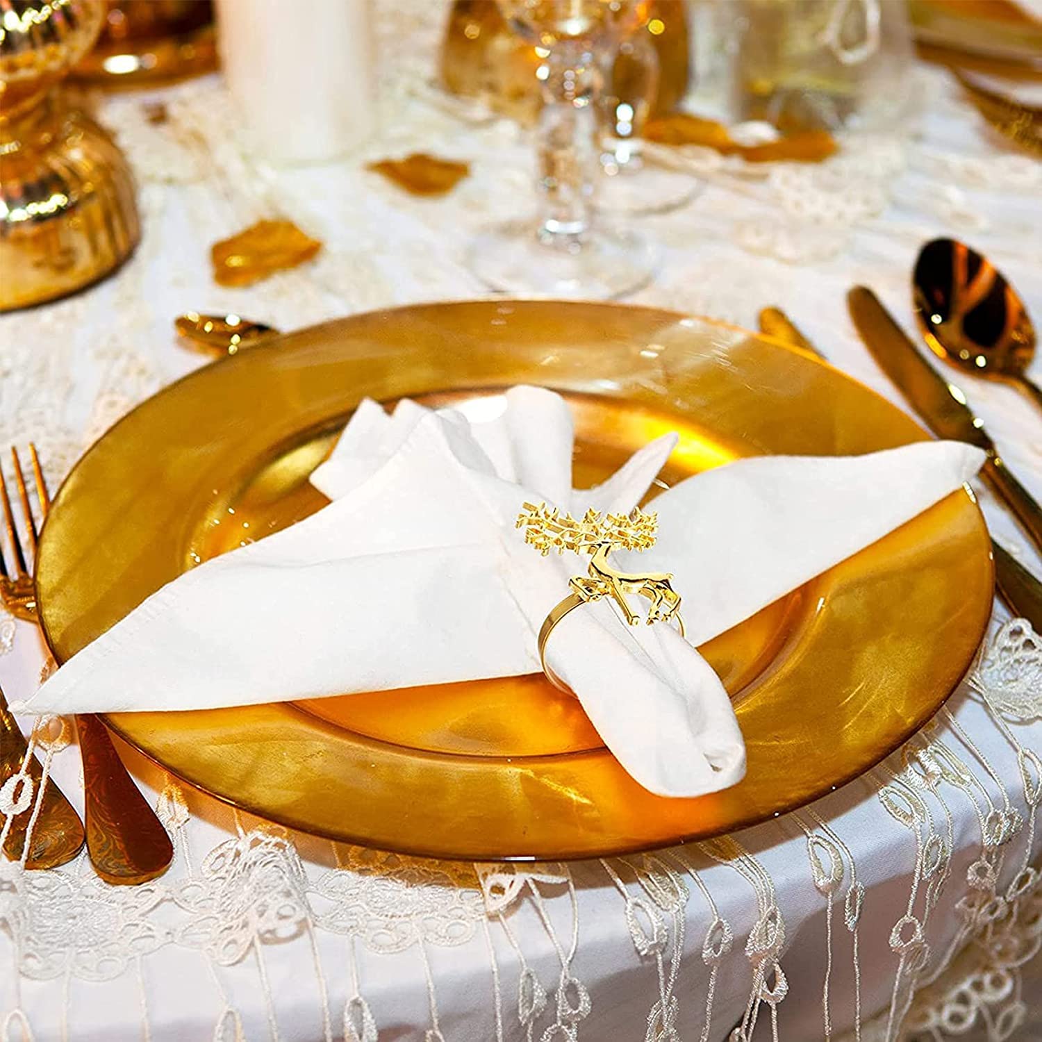 LATERN 12 Pezzi Portatovaglioli Con Renne Di Natale, 6CM Oro Portatovaglioli Alce Fibbia Per Tovaglioli Di Cervo per Decorazione Della Tavola Della Festa Del Ringraziamento per Il Pranzo Di Natale