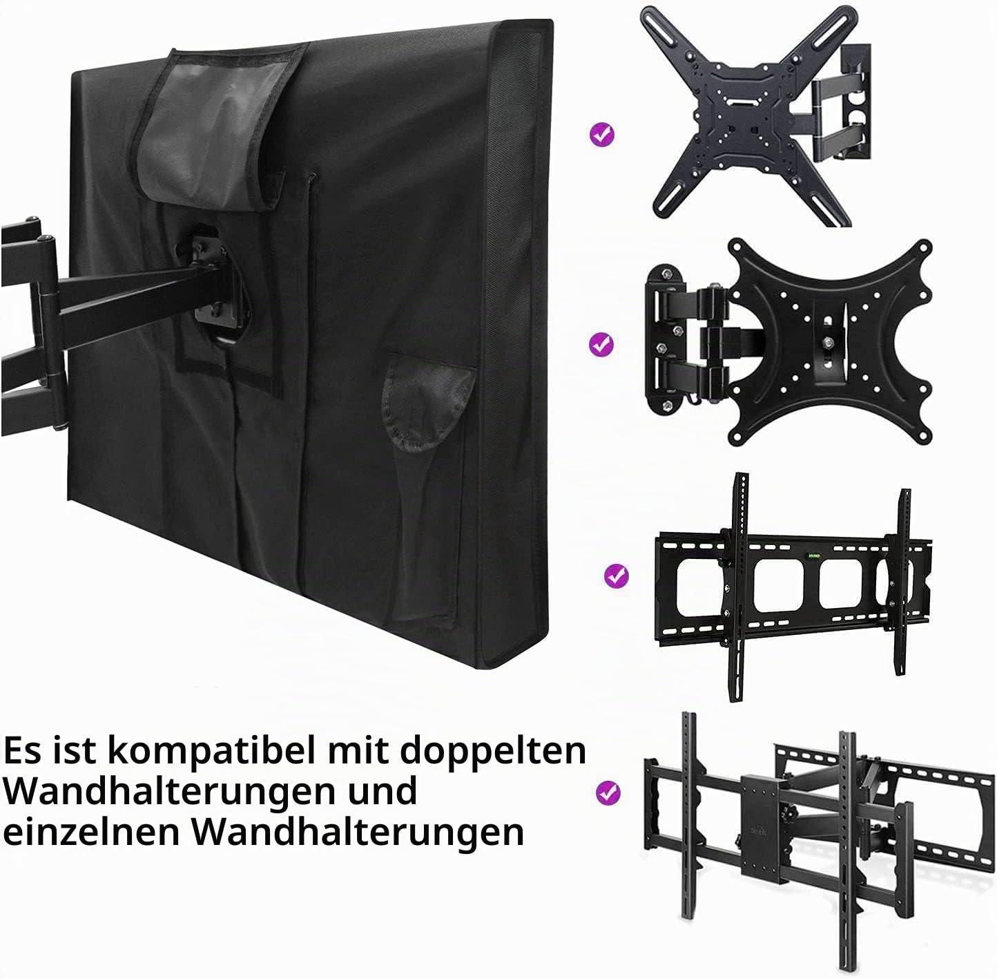 Outdoor-TV-Abdeckung – 600D wasserdichte Oxford-TV-Abdeckung mit transparenter Vorderseite, staubdicht, Fernbedienungstasche (55,9–61 cm)